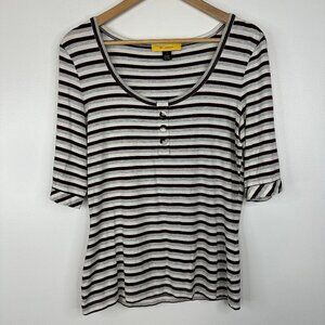 St. John Elbow Sleeve Stripe Round Neck Rayon T Shirt Top  Size Medium